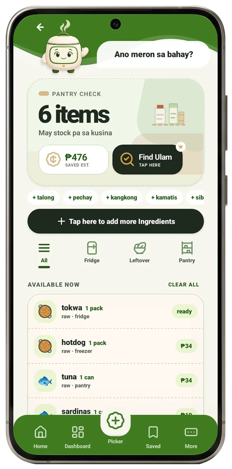 MAU app pantry tracking screen